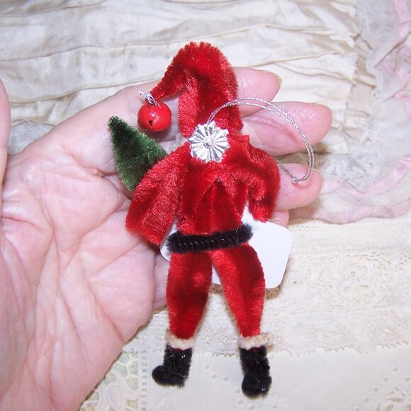 OOAK Christmas Chenille Ornament - Santa Claus Carrying Tree and Bells - Picture 5 of 5